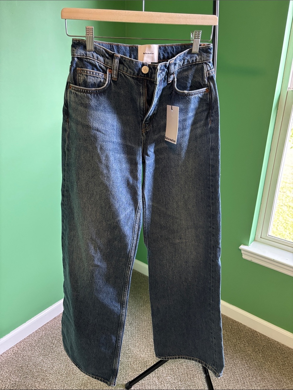 Reformation Wide-Leg Jeans in Dark Blue Denim